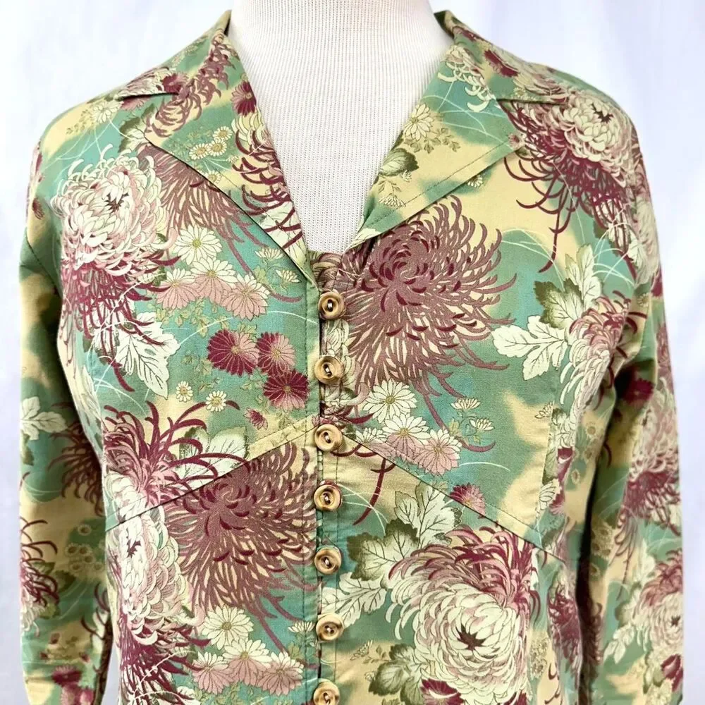 MONTEREY BAY 90s Vintage‎ Green Pink Floral Jacket Womens PM Cottage Fairy Retro